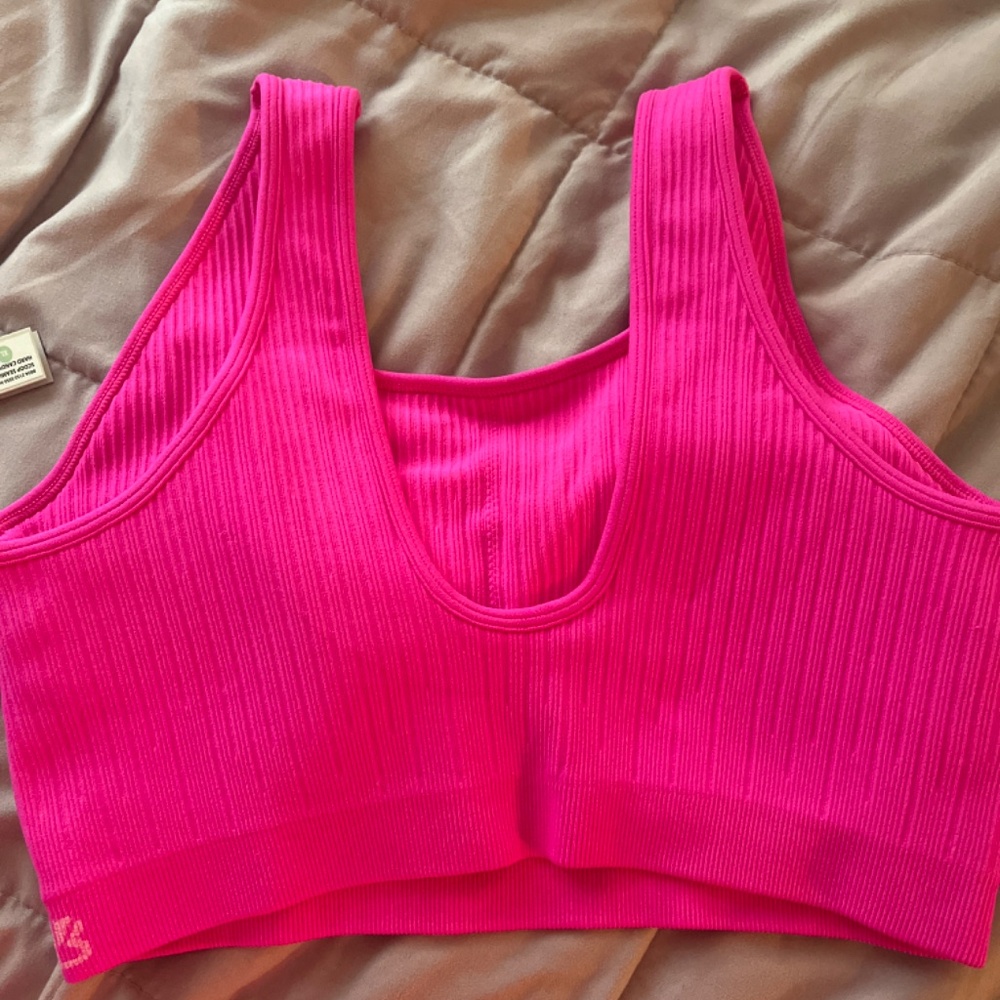 BuffBunny women's Ribbed Scoop Neck Sports Bra Top - Hot Pink - Picture 4 of 4